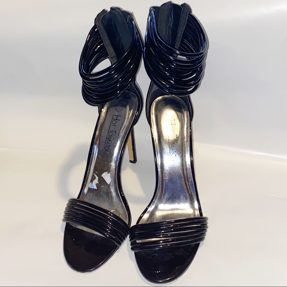 HOT TOMATO high spike heel multi strand Ankle and toe strap back zip shoes 9 1/2 - Picture 1 of 12